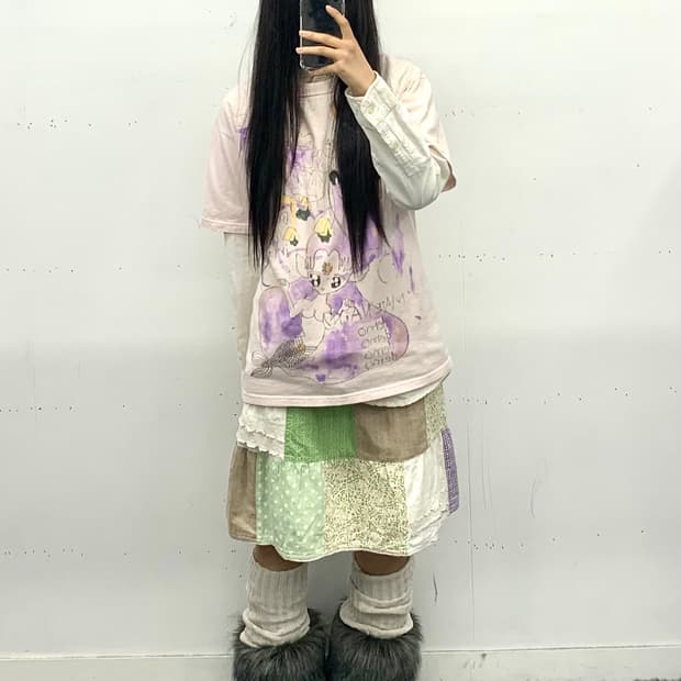 모리 패치워크 미디스커트