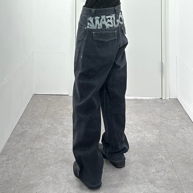 Back Graphic Printed Wide Denim Pants