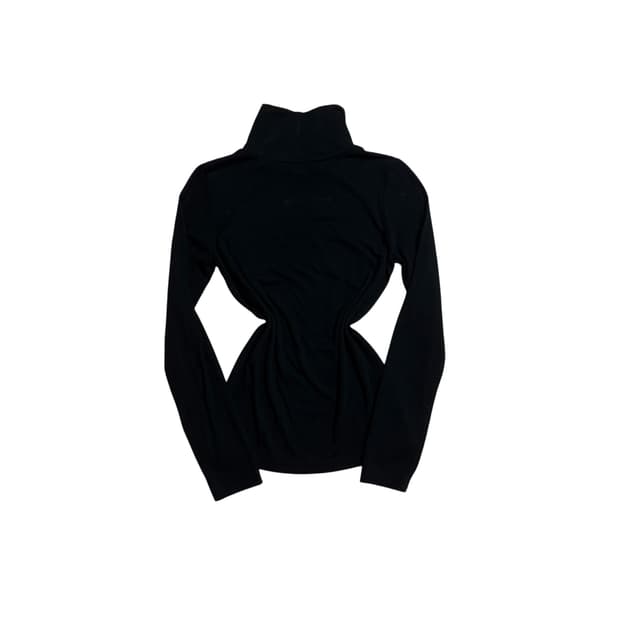 Vintage 기본 블랙 목폴라 긴팔 T 