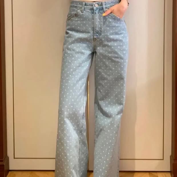 오브제스트 포스터 무신사 에이블리 지그재그 모리걸 도트 데님 팬츠