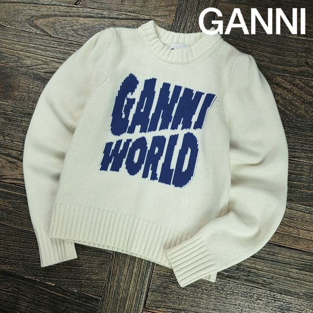 [가니] 레터링 빅로고 퍼프 슬리브 모크넥 니트 아이보리 P01584