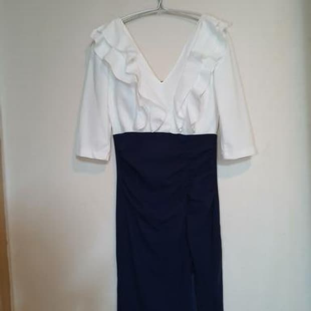 나롱쥐 배색 프릴 슬릿 스커트 섹시 홀복 원피스 러플 드레스 하객 데이트