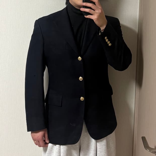정품 뉴욕커 금장 울 블레이저 자켓 다크네이비