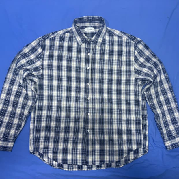 블루 체크 오버핏 셔츠