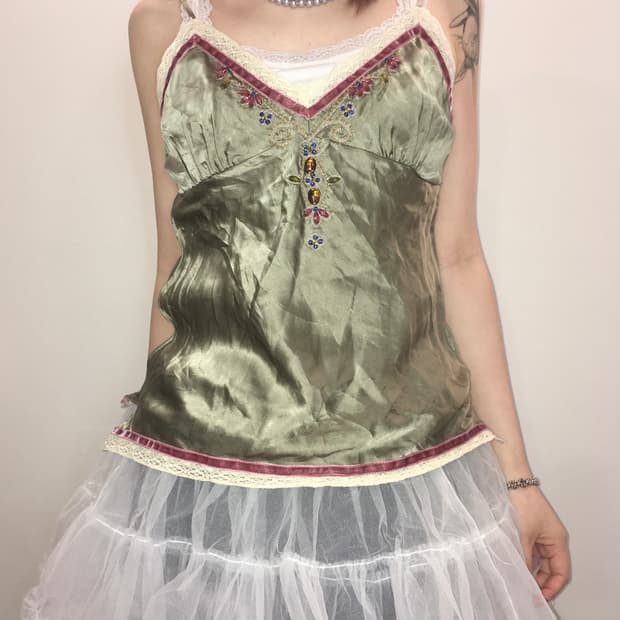 jpn vintage Mint glossy beads sleeveless