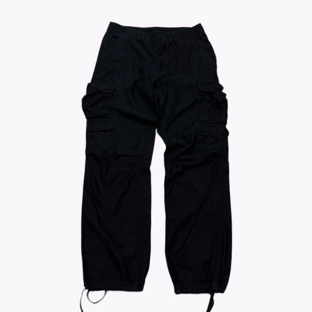 일본 빈티지 블랙 카고 끈 조절 가능 데님 팬츠 