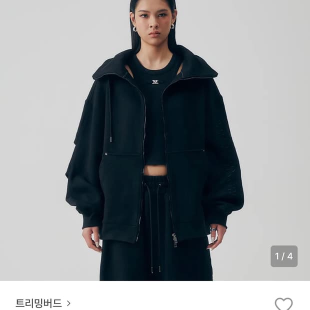트리밍버드 더블 턱 셋업 후디 후드 집업 블랙