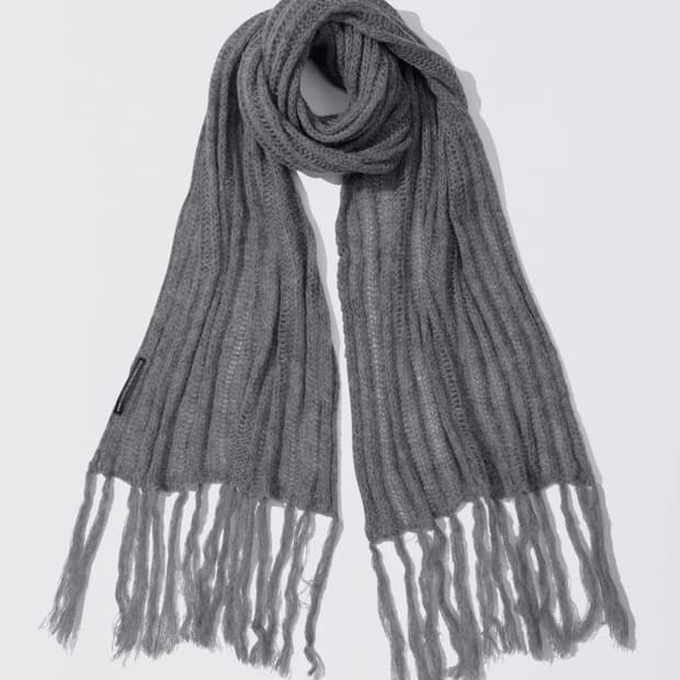 Fluffy Fringe Scarf Melange Gray