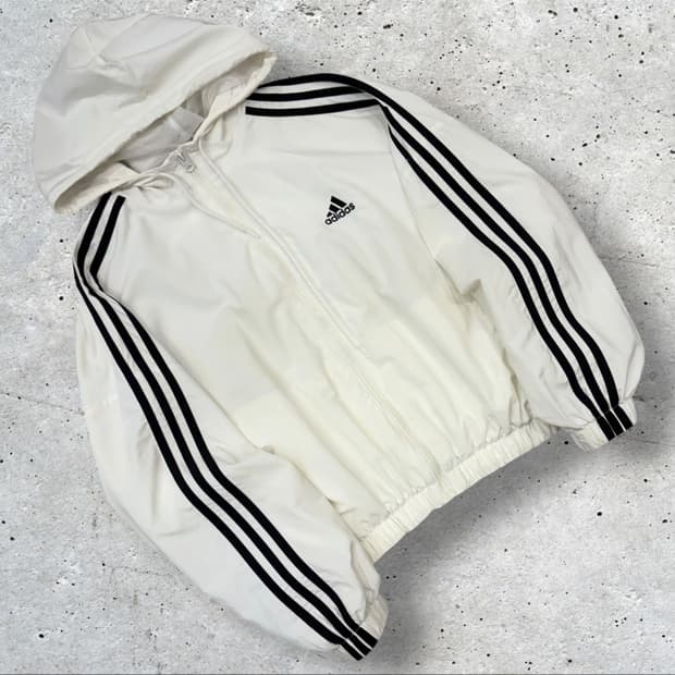 [L] 23s 아디다스 삼선 우븐 후드 바람막이 화이트 D818