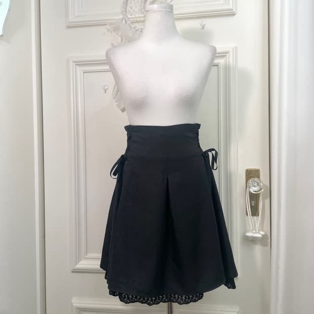black side lace-up under lace midi skirt