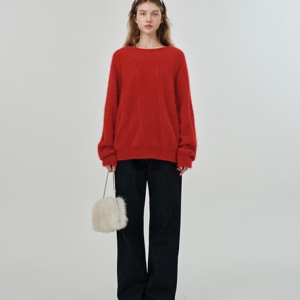 the barnet 더바넷 니트Red Brushed Cable Knit 