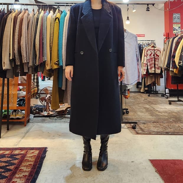 Lui chantant 도톰한 캐시미어 울 블렌드 블랙 롱 코트