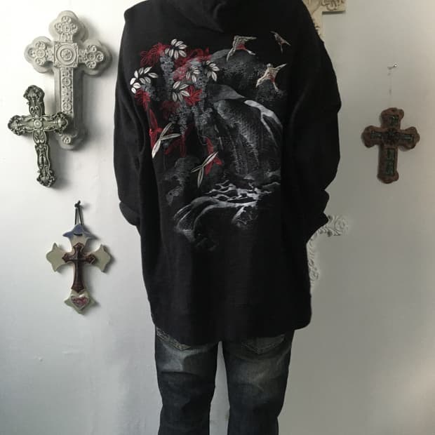 Oriental point hood zip up