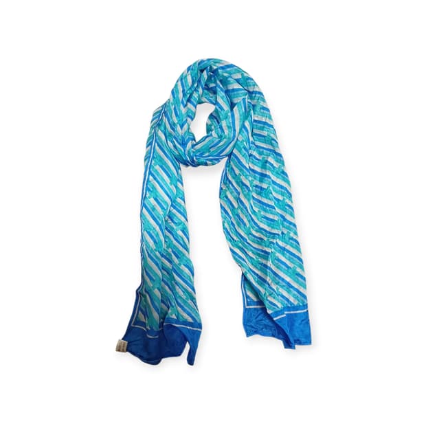 모리걸 블루 사선 미디 실크스카프 