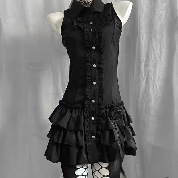 Japanese VTG BLack frill dress