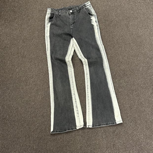 XL)Japanese vintage 여성 그레이 워싱 라인 부츠컷 데님팬