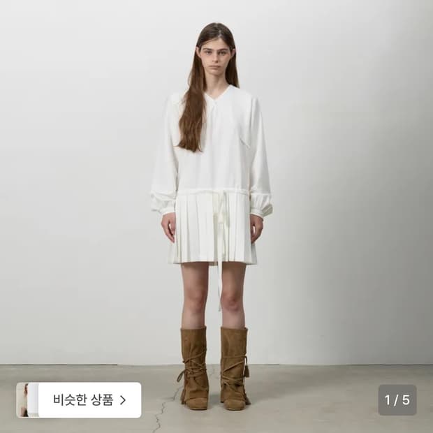 쓰리투에이티 플리츠 리본 드레스 화이트