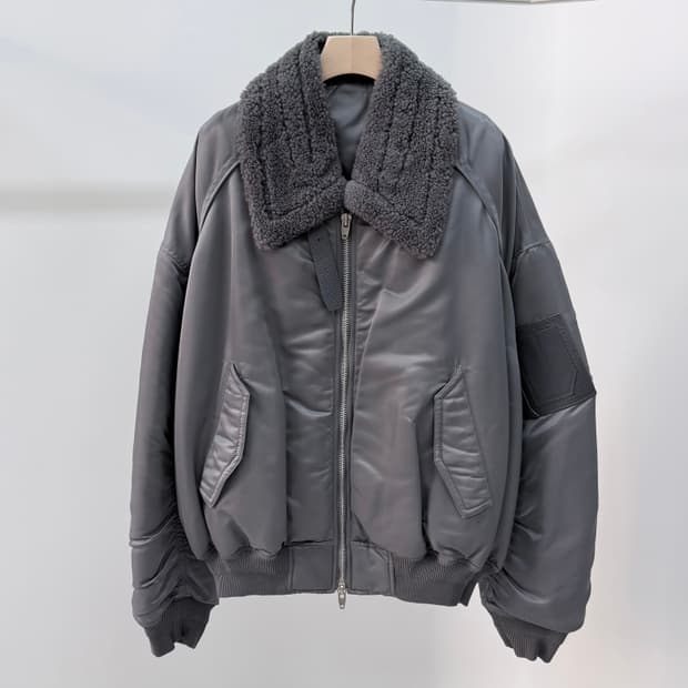 [S+급/48] 준지 무스탕 마원 항공점퍼 자켓 그레이