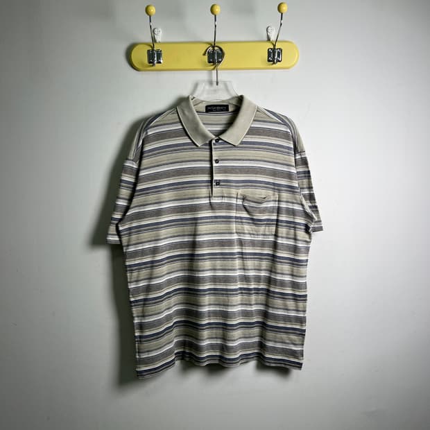 YSL 입생로랑 빈티지 스트라이프 반팔 카라 티셔츠 100