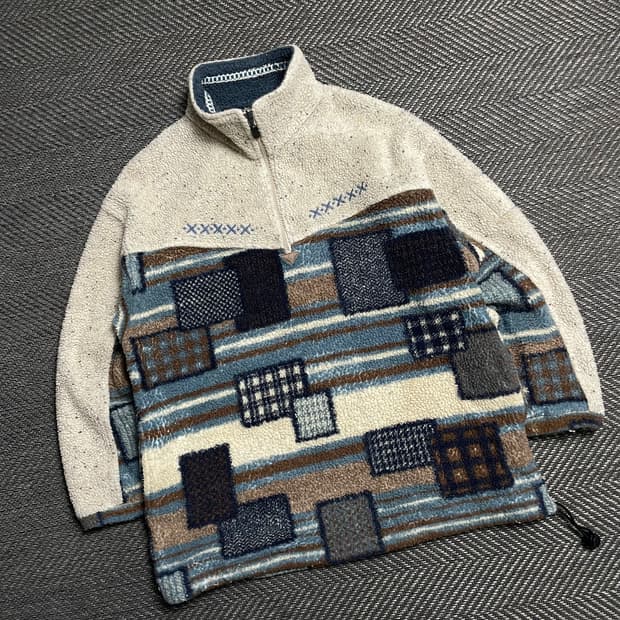 엘레쎄 올드스쿨 빈티지 체크 패턴 집업 플리스 자켓y 5208