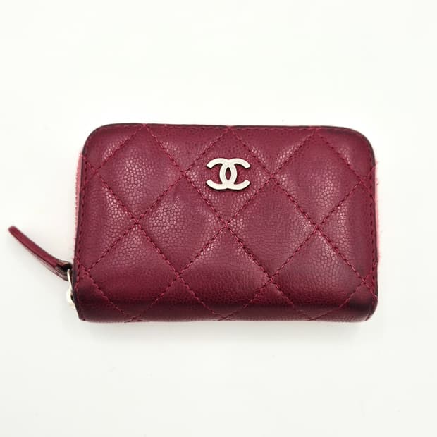 샤넬 지퍼돌이 카드지갑 캐피어 레드