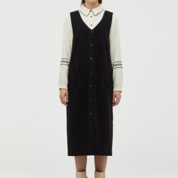 써스데이아일랜드 브이넥 뷔스티에 롱원피스