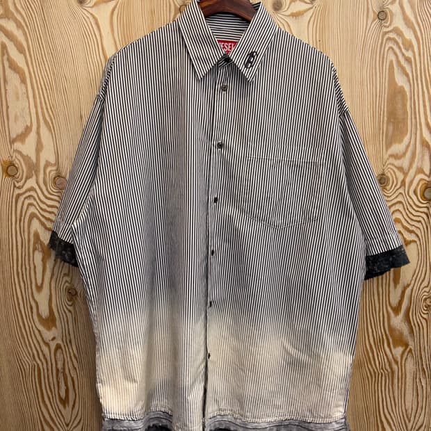 디젤 S-Trax 디스트레스드 스트라이프 반팔 셔츠