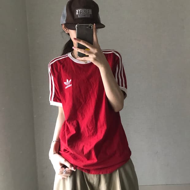 아디다스 레드 링거반팔티셔츠