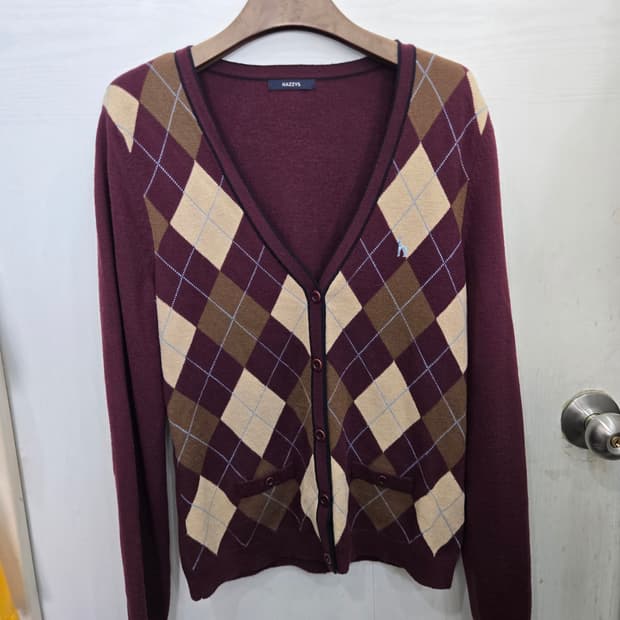 95,M )) HAZZYS 헤지스 아가일 가디건! 모 원단~