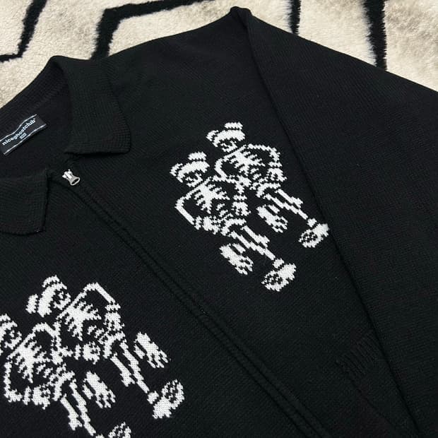 [L]나이스고스트클럽 스킬레톤 오버핏 니트집업/블랙