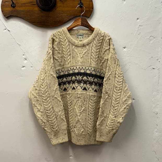 L) 90s L.L.Bean Irish Wool Cable Knit Sw
