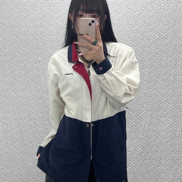 플레이보이 레트로 컨트리 빈티지 배색 바람막이 자켓 M C10142