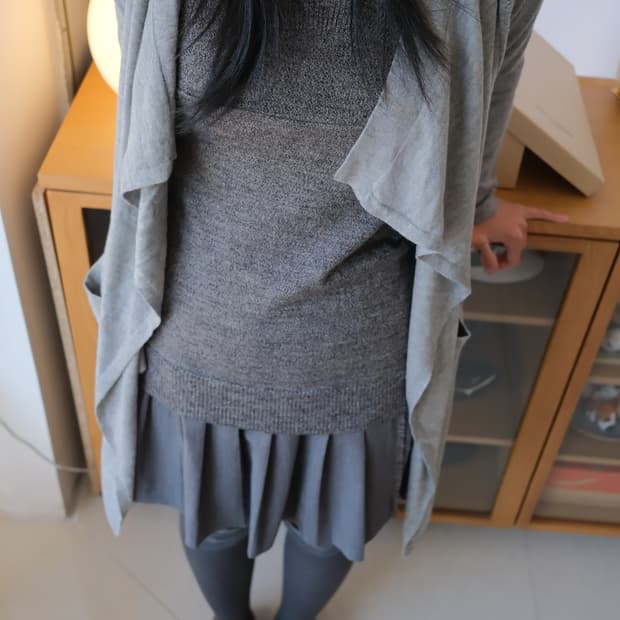 Embroidered cashmere drape open cardigan