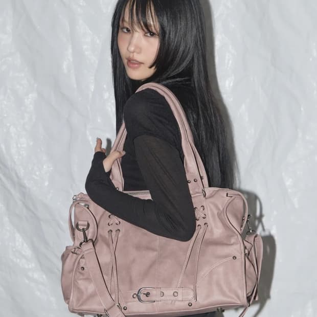 팬시클럽 벨티드 워싱 레더백 베이비핑크