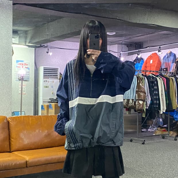 아디다스 올드스쿨 배색 반집업 아노락 자켓  B4150