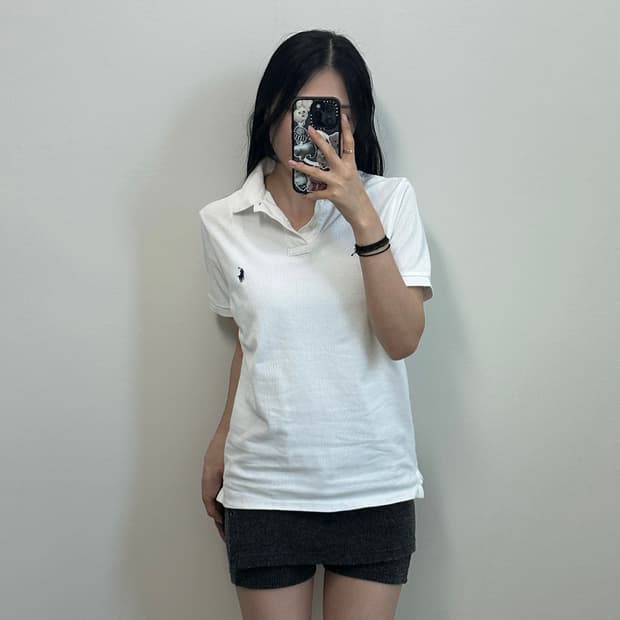 폴로 랄프로렌 자수로고 화이트 피케 반팔 카라 티셔츠