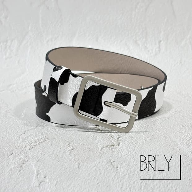 [Unisex] PONY 카우헤어 레오파드 호피 음각 가죽 벨트 블랙