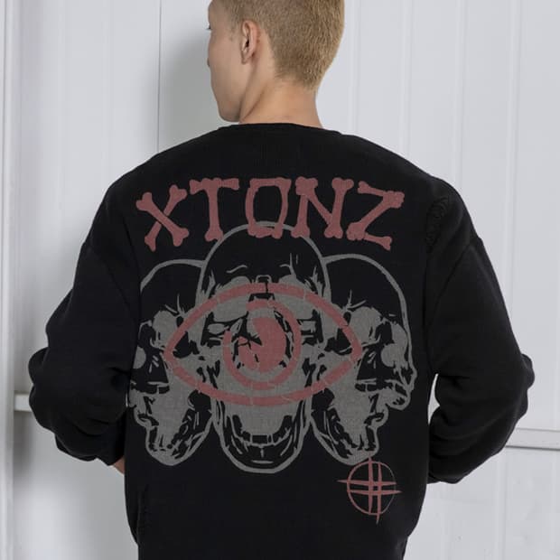 엑스톤즈 네오필드 데미지 니트 집업 블랙