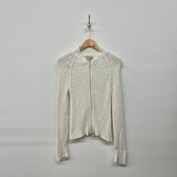 막스앤코 화이트 골지 니트 집업 가디건 여성 S