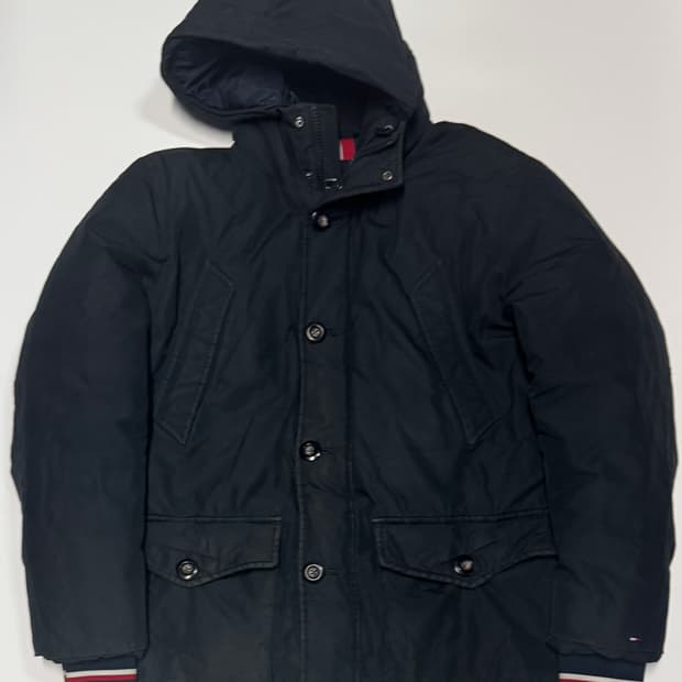 타미힐피거 구스다운 후드 패딩 점퍼 XL 블랙