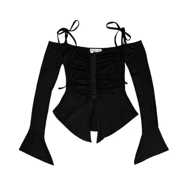 NEWALRIKIIN 뉴얼린 오프숄더 후크 블라우스 블랙 검정 시즈니룩