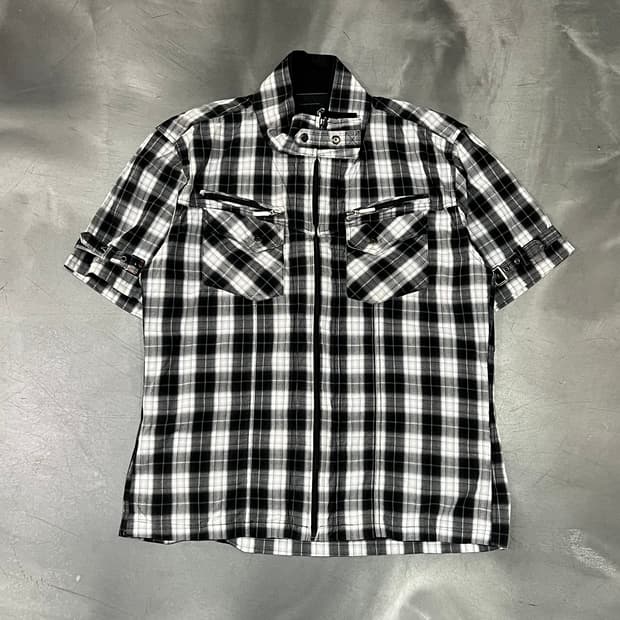 더블 카라 체크 하프 셔츠 자켓 y16305