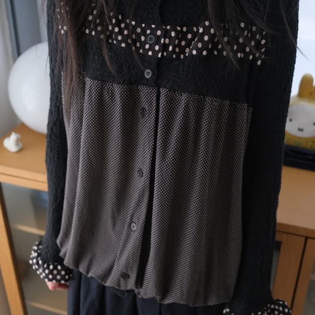Wrinkled dot frill cardigan