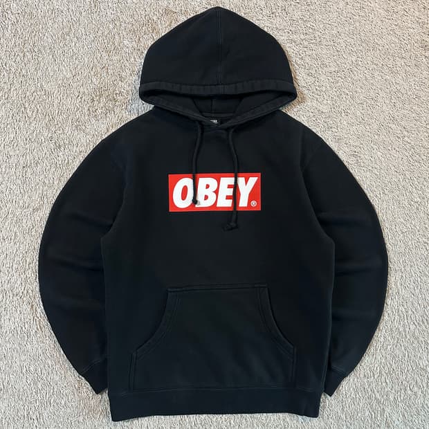 오베이 OBEY 스펠아웃 박스로고 후드티 블랙