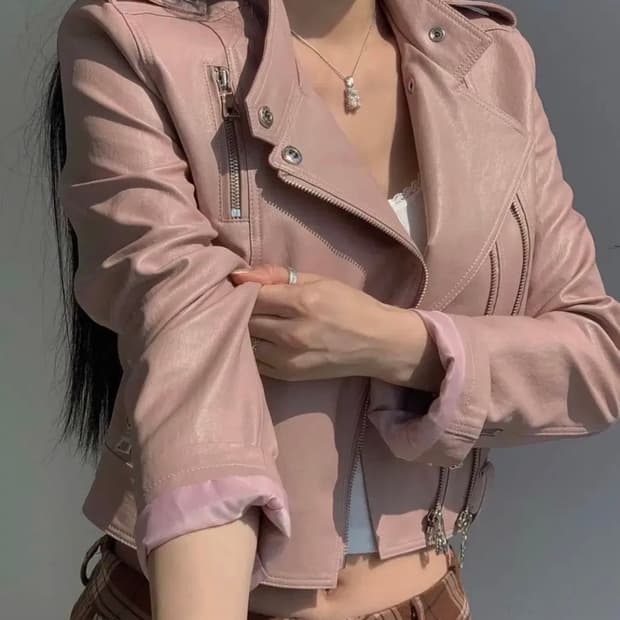 (옷장 정리) 페일제이드 라이더 자켓 핑크