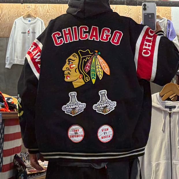 90s 미국 빈티지 제프헤밀턴 NHL 시카고 블랙호크스 우승 자켓