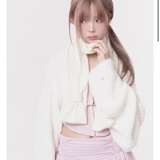 핀쿠노마루 미니 리본 머플러 아이보리