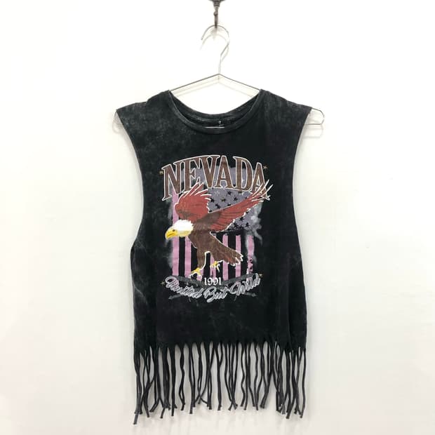 charcoal graphic print tassel sleeveless