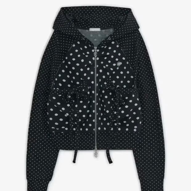 허그유어스킨 도트 빅 포켓 후디 집업 블랙