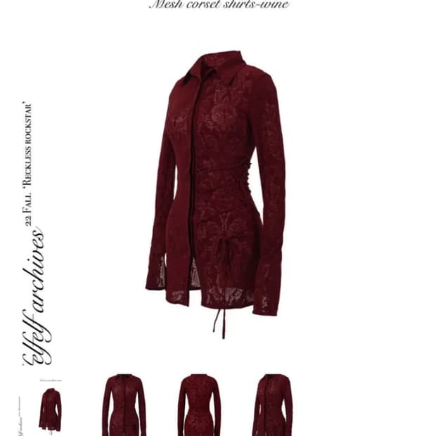 엘프엘프엘프 매쉬 코르셋 셔츠 와인컬러 